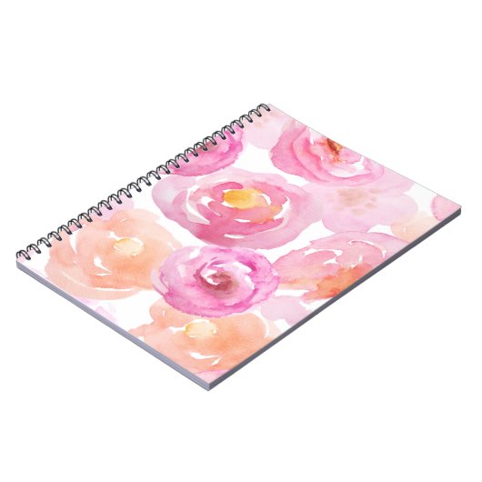 Niedliches Rosa- und Orange-Blume-Notebook Notizblock (Linke Seite)