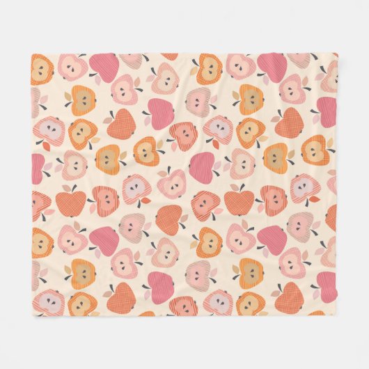 Niedliches rosa und orangefarbenes Apfelmuster Fleecedecke (Vorderseite (Horizontal))