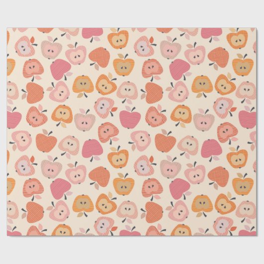 Niedliches rosa und orangefarbenes Apfelmuster Geschenkpapier (Flach)