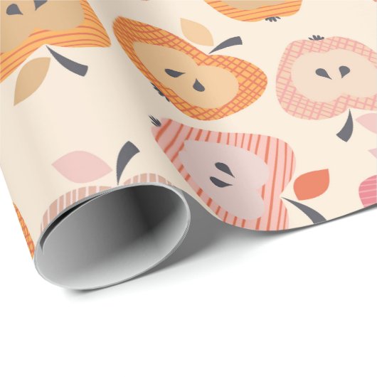 Niedliches rosa und orangefarbenes Apfelmuster Geschenkpapier (Rolleneckpunkt)