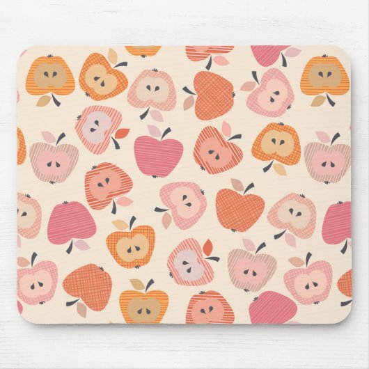 Niedliches rosa und orangefarbenes Apfelmuster Mousepad (Vorne)
