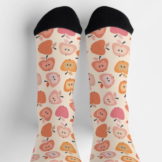 Niedliches rosa und orangefarbenes Apfelmuster Socken (Oben)