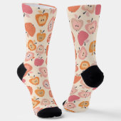Niedliches rosa und orangefarbenes Apfelmuster Socken (Gewinkelt)
