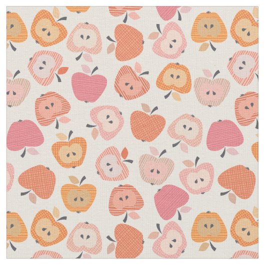 Niedliches rosa und orangefarbenes Apfelmuster Stoff (Nahaufnahme)