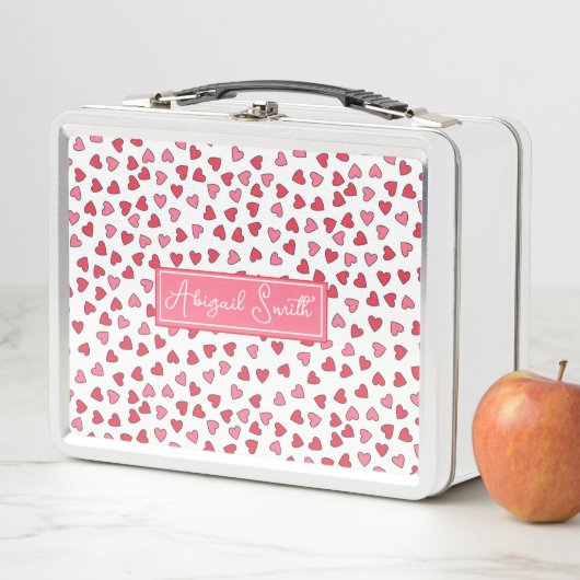 Niedliches rosa und rotes Herz Muster Kids Lunch B Metall Brotdose (Beispiel)