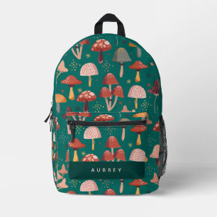 Niedliches Rosa und Rotes Mushroom-Muster Grün Bedruckter Rucksack