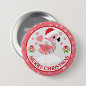 Niedliches Rosa und rotes Weihnachtsfest Flamingo Button (Vorne & Hinten)
