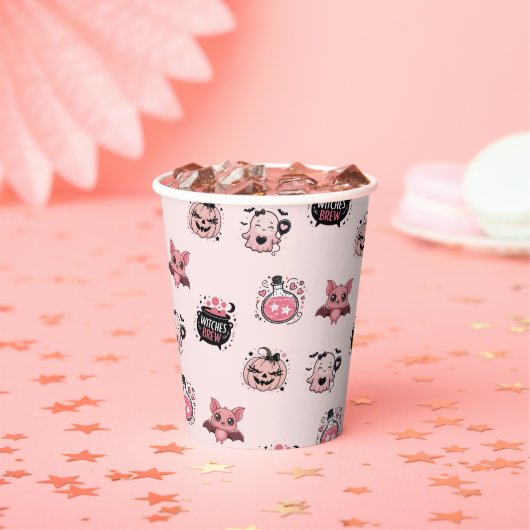 Niedliches Rosa- und Schwarz-Geister-Halloween-Par Pappbecher (Insitu)