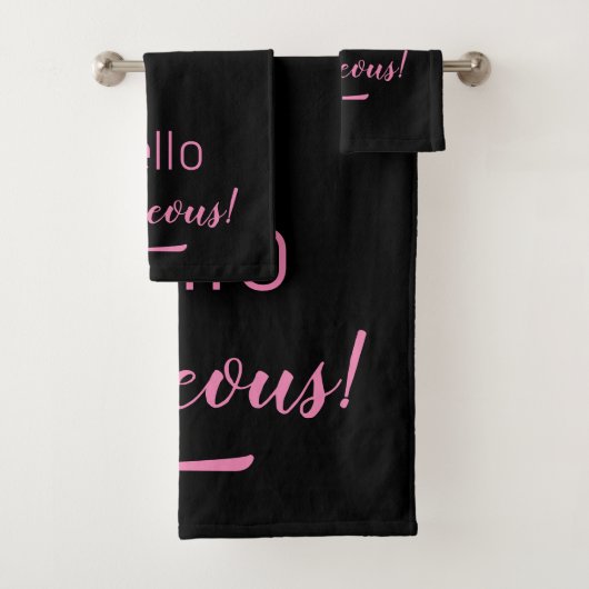 Niedliches Rosa und Schwarz Hallo wunderschönes Zi Badhandtuch Set (Insitu)