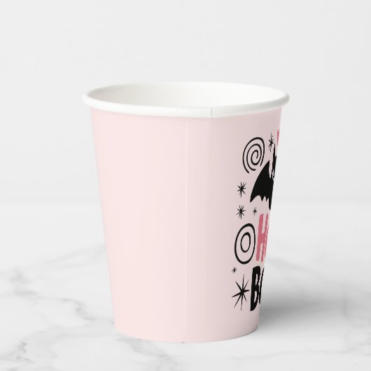 Niedliches Rosa und Schwarzes Boo Bat Halloween-Pa Pappbecher (Rechts)