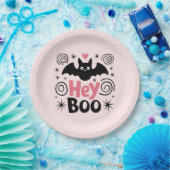 Niedliches Rosa und Schwarzes Boo Bat Halloween-Pa Pappteller (Party)