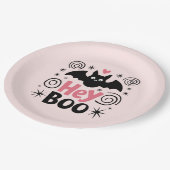 Niedliches Rosa und Schwarzes Boo Bat Halloween-Pa Pappteller (Schrägansicht)