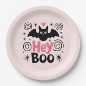Niedliches Rosa und Schwarzes Boo Bat Halloween-Pa Pappteller (Vorderseite)