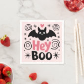 Niedliches Rosa und Schwarzes Boo Bat Halloween-Pa Serviette (Beispiel)