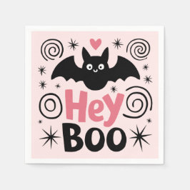 Niedliches Rosa und Schwarzes Boo Bat Halloween-Pa Serviette
