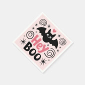 Niedliches Rosa und Schwarzes Boo Bat Halloween-Pa Serviette (Ecke)