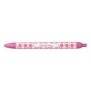 Niedliches Rosa und Weiß Gingham Schachtelt mit He Kugelschreiber