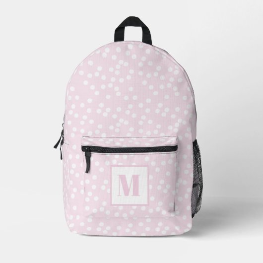 Niedliches Rosa und Weiß Punkte Mit Monogramm Kind Bedruckter Rucksack (Vorderseite)