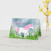 Niedliches Rosa und Weißes Einhorn mit Blume Gebur Karte (Gelbe Blume)