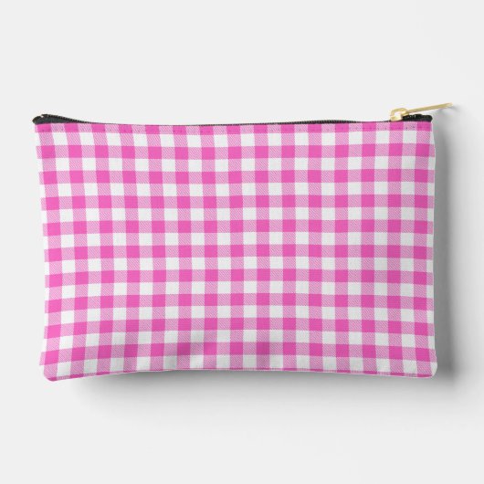 Niedliches rosa und weißes Gingham-Kariertes Muste Zubehörtasche (Rückseite)