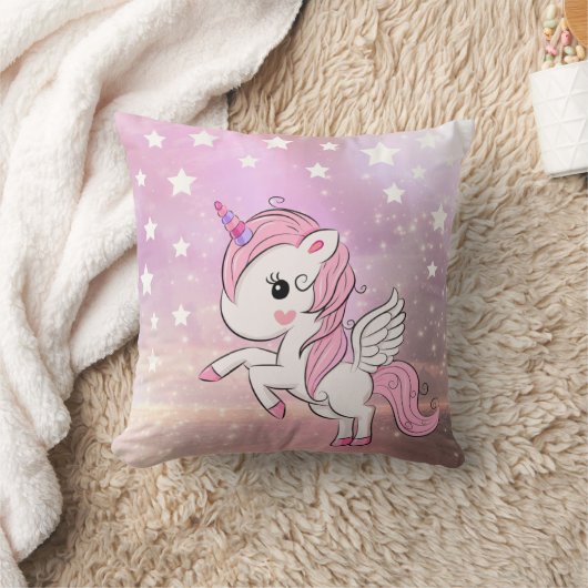 Niedliches rosa Unicorn Stardust Kissen (Decke)