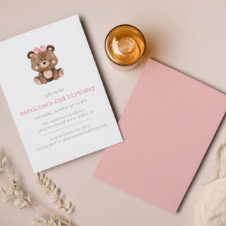 Niedliches Rosa Waldbärchen Mädchen Geburtstag Einladung