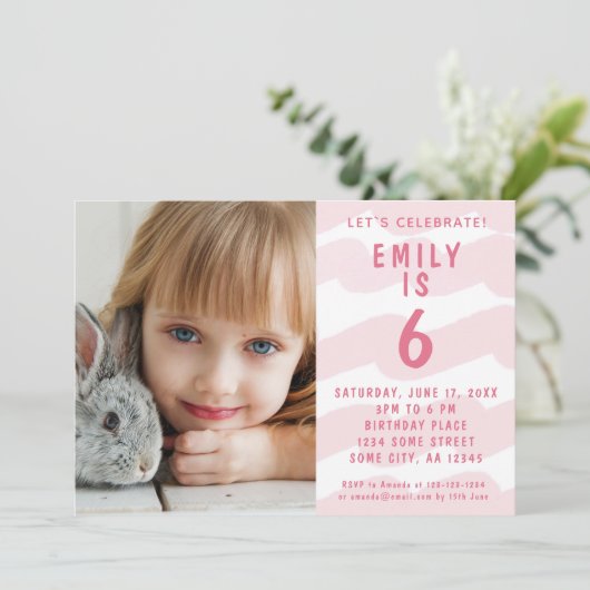 Niedliches Rosa-Wave-Foto Einladung (Stehend Vorderseite)