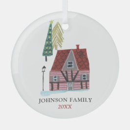 Niedliches, rosa Weihnachtshaus gemütliches Chalet Ornament Aus Glas