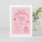 Niedliches rosa weißes Brautparty Einladung (Stehend Vorderseite)