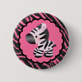 Niedliches Rosa Zebra und Glitzer Tierdruck Button (Vorderseite)