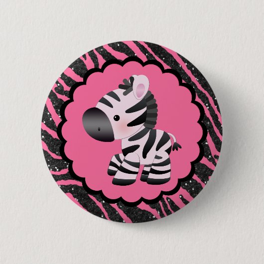 Niedliches Rosa Zebra und Glitzer Tierdruck Button (Vorderseite)