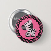 Niedliches Rosa Zebra und Glitzer Tierdruck Button (Vorne & Hinten)