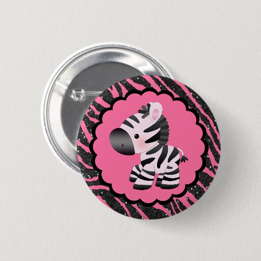 Niedliches Rosa Zebra und Glitzer Tierdruck Button (Vorne & Hinten)