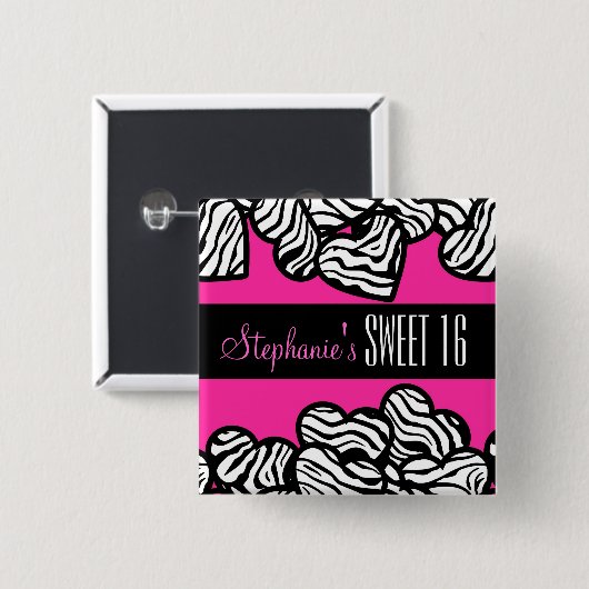 Niedliches rosa Zebraherz Sweet 16 Birthday Button (Vorne & Hinten)