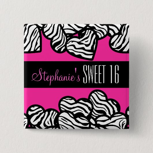Niedliches rosa Zebraherz Sweet 16 Birthday Button (Vorderseite)