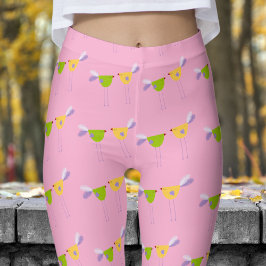 Niedliches rosa, zwei kleine Vogelmuster Leggings