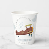 Niedliches Rost Green Blue Biplane Wolkenherz Gebu Pappbecher (Rückseite)