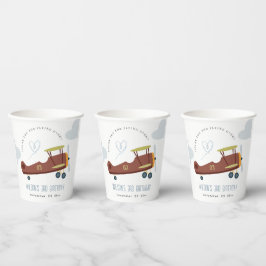 Niedliches Rost Green Blue Biplane Wolkenherz Gebu Pappbecher