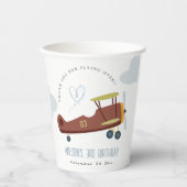 Niedliches Rost Green Blue Biplane Wolkenherz Gebu Pappbecher (Vorderseite)