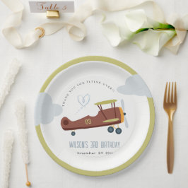 Niedliches Rost Green Blue Biplane Wolkenherz Gebu Pappteller