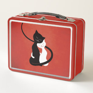 Niedliches Rot, das Liebe-Katzen umarmt Metall Brotdose