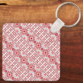 Niedliches, rot dekoratives ukrainisches Muster Schlüsselanhänger (Rückseite)