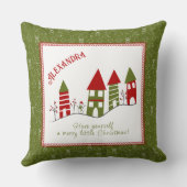Niedliches Rot-Grün-Dorf zu Weihnachten Kissen (Rückseite)