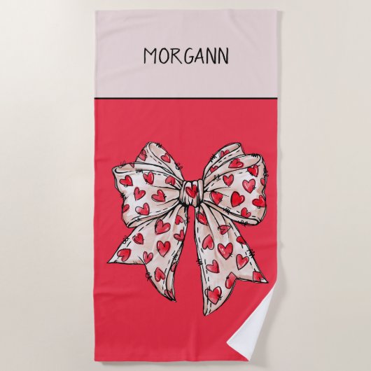 Niedliches Rot und Blütencoquette Herzerbauch Strandtuch (Vorderseite)