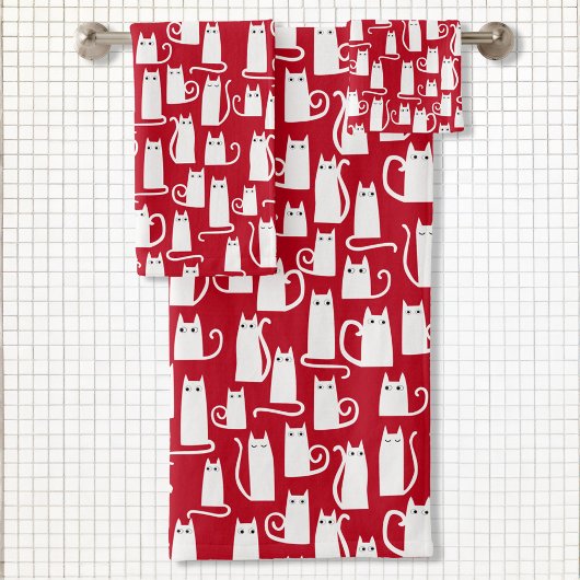Niedliches Rot und Weiß Badhandtuch Set