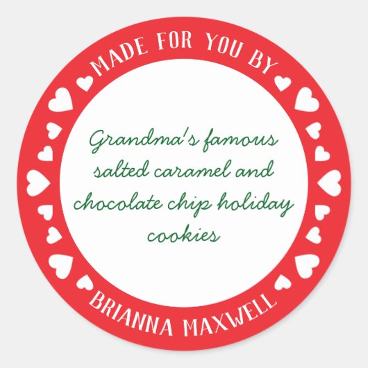 Niedliches Rot-Weiß-Herz aus Liebe-Leckereien Runder Aufkleber (Vorderseite)