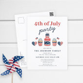 Niedliches Rot-Weiß und Blau 4. Juli Party Einladungspostkarte