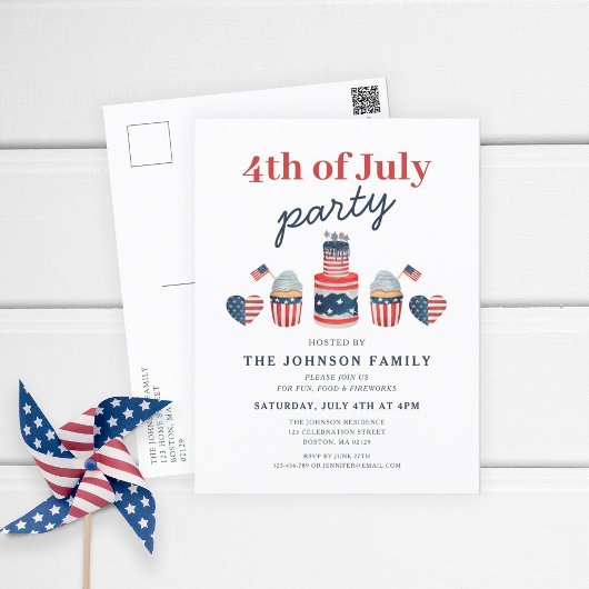 Niedliches Rot-Weiß und Blau 4. Juli Party Einladungspostkarte