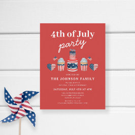 Niedliches Rot-Weiß und Blau 4. Juli Party Einladungspostkarte