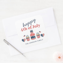 Niedliches Rot-Weiß und Blau 4. Juli Party Quadratischer Aufkleber